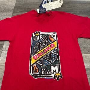 NWT Vintage‎ Umbro Red Boys M 5-6 Deadstock Graphic Football T-Shirt USA Soccer
